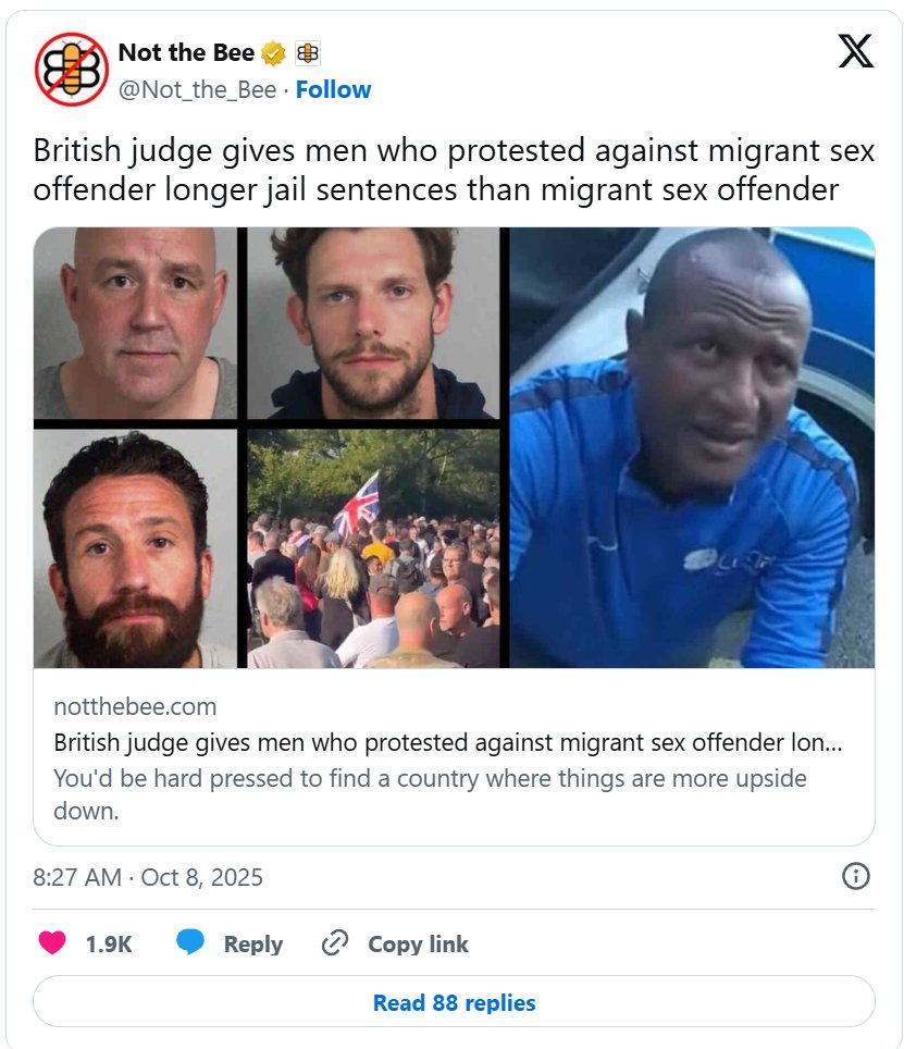 British Judge Gives Protesters More Time in Jail Than the Sexual Abuser They Were Protesting Against

Time and again, "crimes" like "rude" social media posts land otherwise law-abiding citizens in jail while real crimes -- like sexual assault and murder -- get slaps on the wrist.