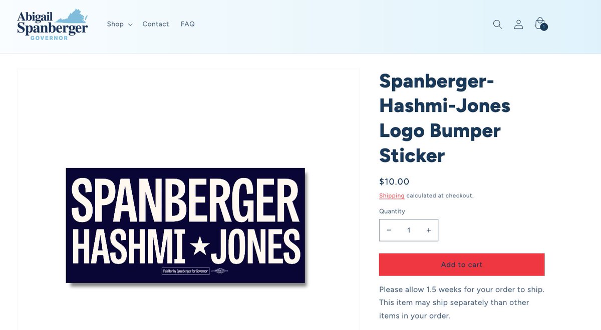 As <a href="/SpanbergerForVA/">Abigail Spanberger</a> continues to dodge questions about whether she still supports <a href="/jonesjay/">Jay Jones</a> for Attorney General, reminder that this bumper sticker is available for purchase on her website right now #VAGov