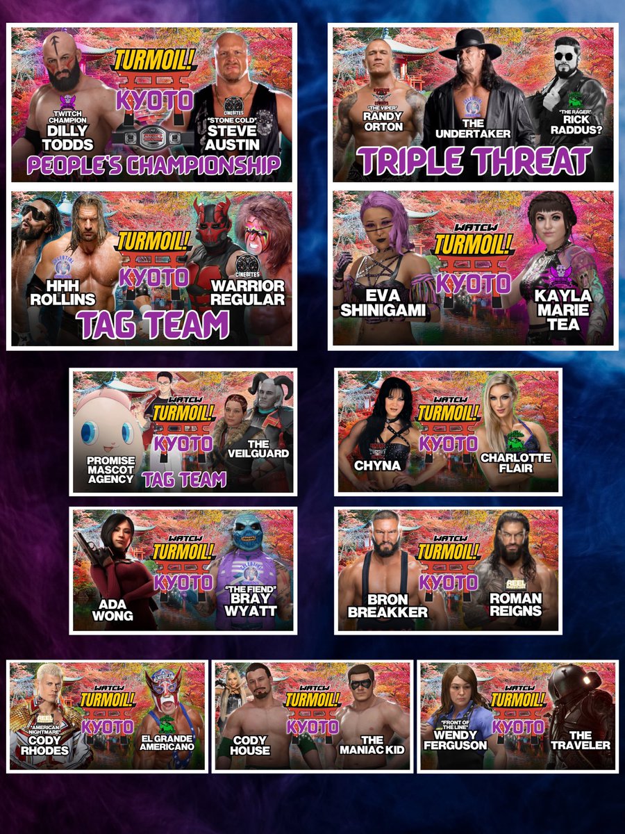 WATCW is live again on Tuesday, 10/14 for Turmoil in Kyoto!

There’s been a massive shakeup in the Fantasy Faction War! Who will emerge from the chaos on top?

And we begin building toward one of the biggest shows of the season — REELOWEEN RIOT!

Full card below ⬇️