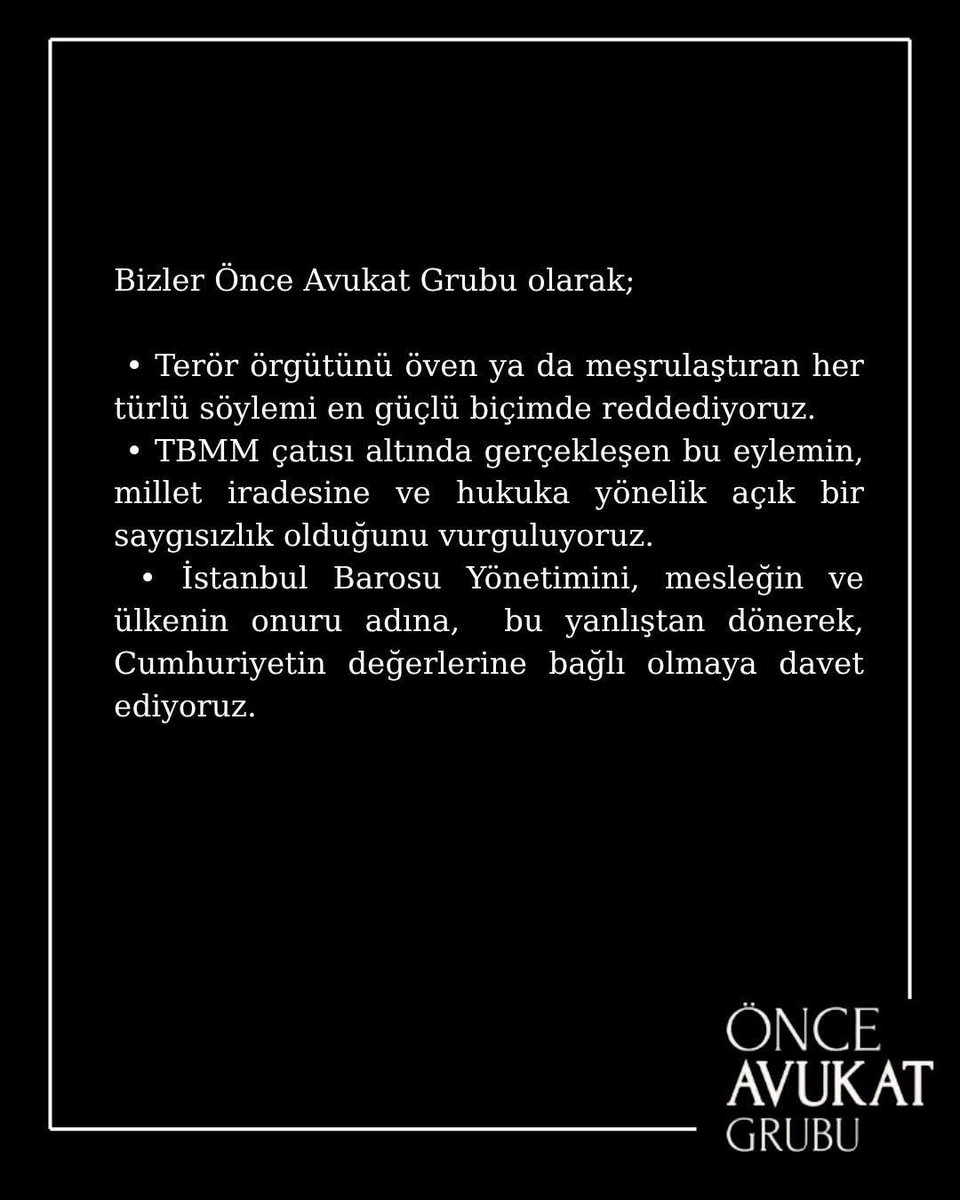 Hikmetomeroglu's tweet photo. 7 Ekim 2025’te TBMM’de atılan terör örgütü lehine sloganlara ve İstanbul Barosu’nun devam eden sessizliğine dair açıklamamızdır https://t.co/XmUp2mmlqq