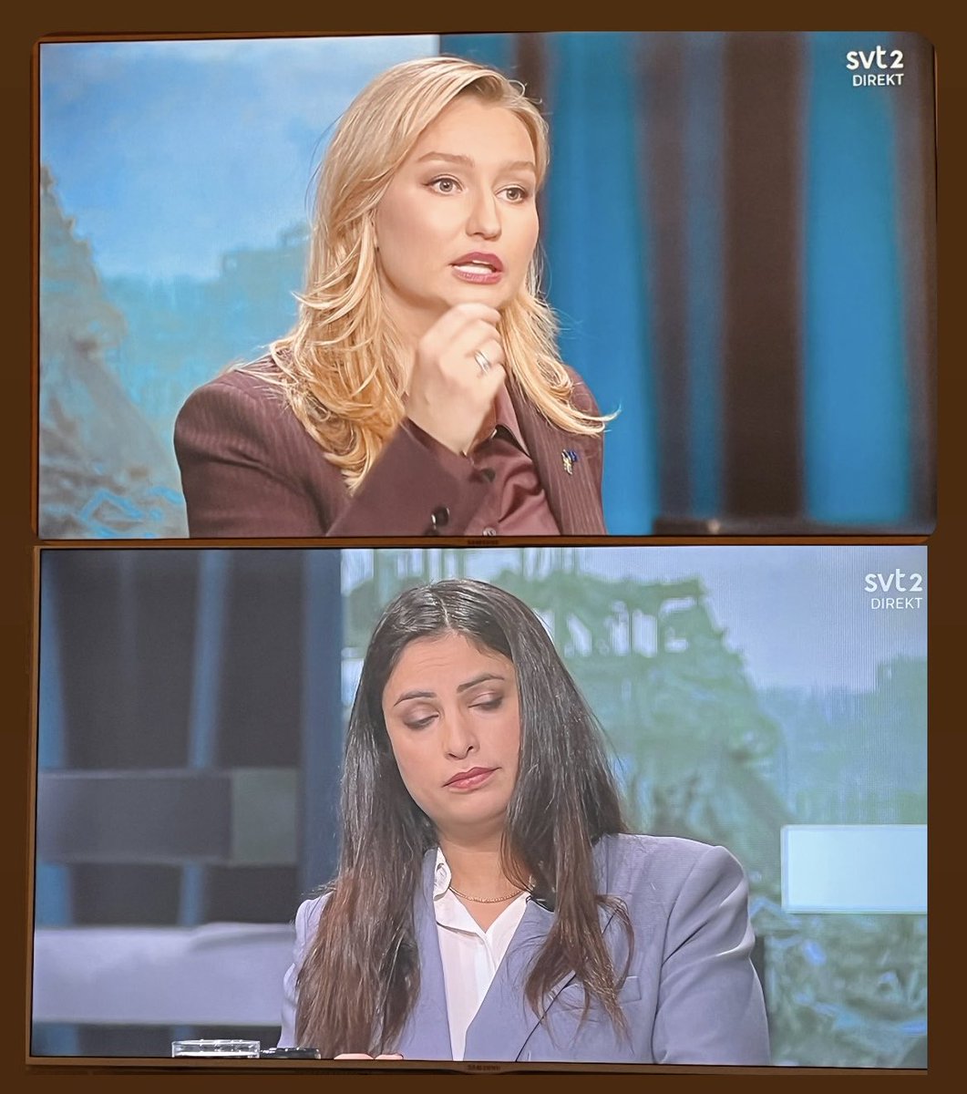 liliandre's tweet photo. Ebba: ”Israel gör hela världen en tjänst i att försöka oskadliggöra Hamas”. Nooshi: ”Jag känner ju dig Ebba. Du söker ofta effekt och konflikt”  #vägrartaavståndfrånhamas #pldebatt @kdriks https://t.co/AaccIXUctf