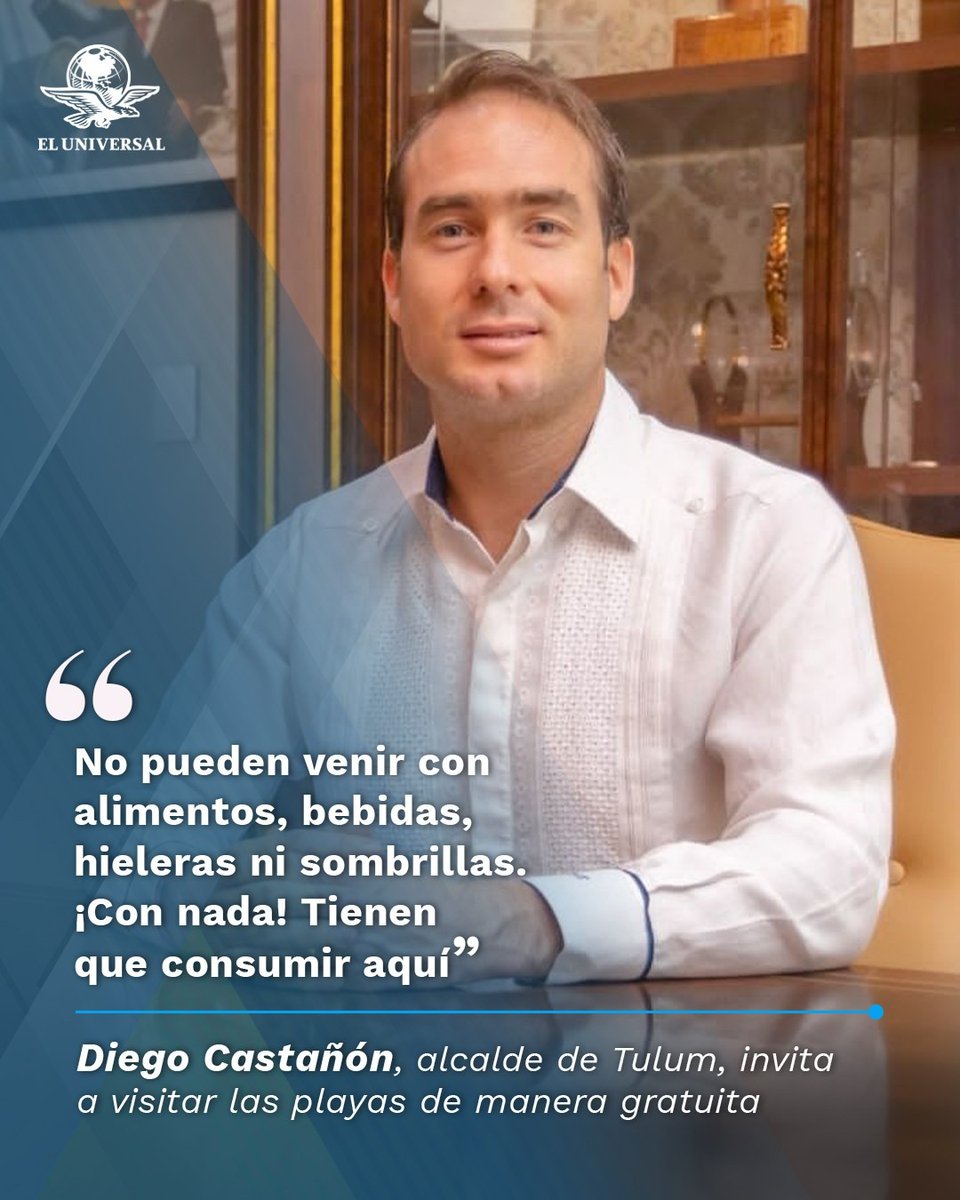 El_Universal_Mx's tweet photo. 🏖️ Alcalde de Tulum invita a visitar las playas... prohíbe sombrillas, comida y bebidas  https://t.co/tkyt6CAAcU https://t.co/uRykYqDxh9