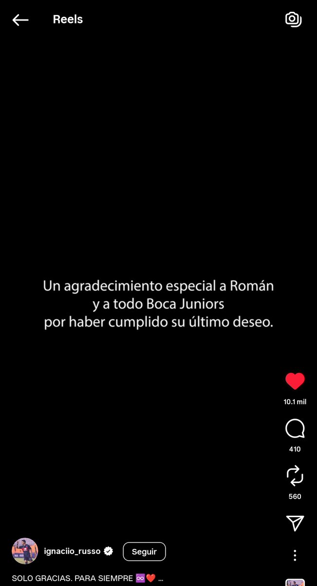 El hijo de Russo en sus redes personales. Agradece especialmente a Riquelme. La verdad es una sola. Fin.