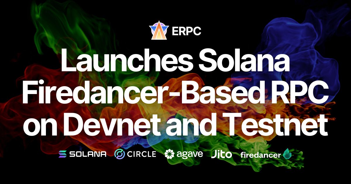ValidatorsDAO's tweet photo. ERPC has officially launched its new RPC infrastructure built on Solana’s next-generation client, Firedancer, across Devnet and Testnet environments. Developed by Jump Crypto, Firedancer is designed for higher efficiency and lower latency than the traditional Agave client. By adopting this advanced architecture early, ERPC continues to enhance the overall stability and performance of the Solana network.
Currently, ERPC operates using the hybrid Frankendancer configuration, which combines Agave and Firedancer components. Stable operation has been confirmed on both Devnet and Testnet, with memory usage reduced to less than half of previous levels. This lighter, smoother performance allows developers to experience near-production responsiveness even in testing environments, establishing a more efficient and resilient infrastructure foundation for ERPC as a whole.
ERPC will now begin rolling out this Firedancer-based RPC architecture to the Mainnet Beta network. A new beta testing phase will evaluate stability under production-scale workloads, with priority participation offered to existing ERPC users. The goal is to maintain reliability while pursuing even greater speed and lower latency, continuing real-world validation of communication quality improvements across the Solana ecosystem.
Working closely with trusted data center partners, ERPC remains committed to strengthening Solana’s zero-distance network and optimizing SWQoS connectivity. Through ongoing implementation of advanced technologies such as Firedancer, ERPC will keep delivering fast, stable, and production-ready environments across development, testing, and deployment—contributing to higher overall quality throughout the Solana ecosystem.
Details: https://t.co/DbkAV4euFI