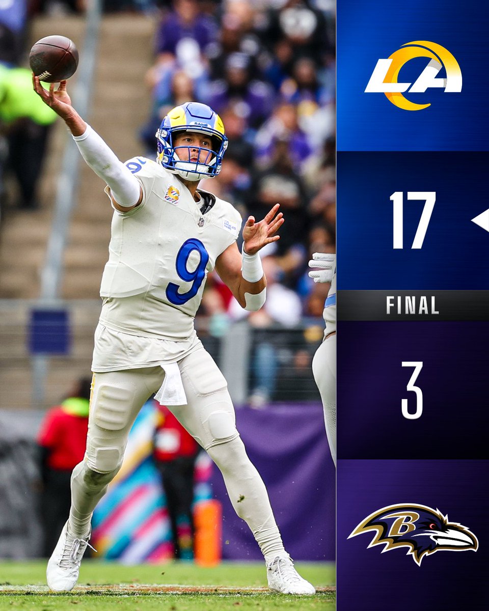 NFL's tweet image. FINAL: @RamsNFL improve to 4-2 with a win in Baltimore.