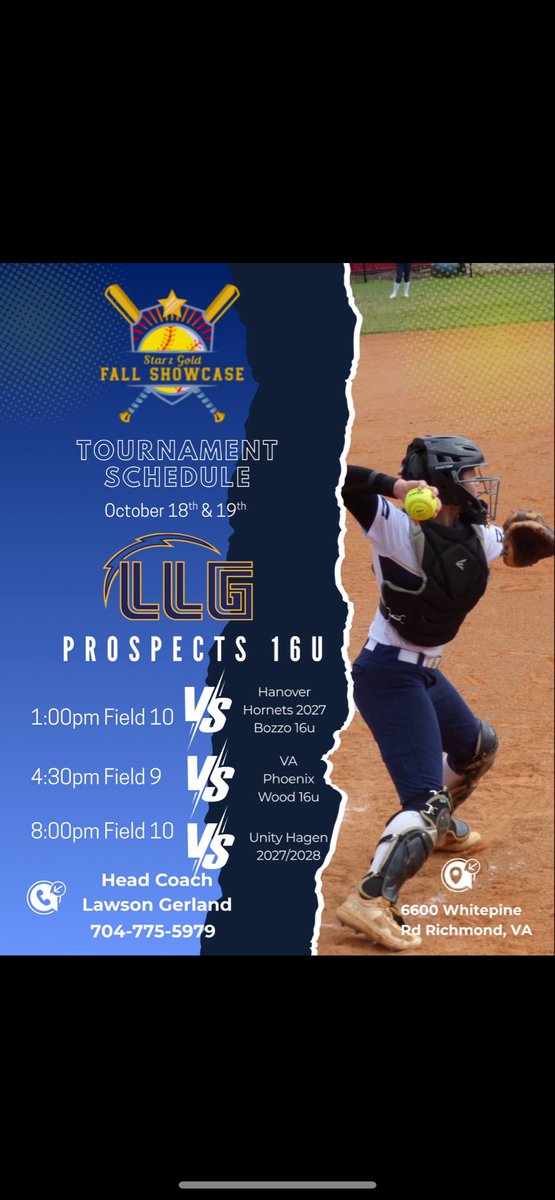 BristolC2029's tweet photo. Super excited for this weekend at the Starz Gold Showcase in Richmond VA. #HokiesSoftball come watch my team play.
#Org_LLG #AllGoldAllGrind #LawsonGerland #LLGProspects16u #MaxPreps #ExtraInningSBC https://t.co/10z6NTwDIz