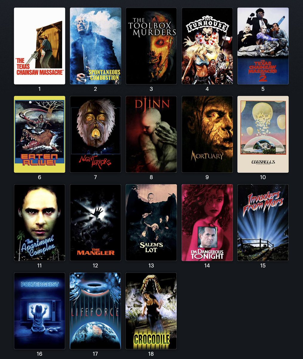 fred_beretta's tweet photo. finished Tobe Hooper's filmography today and this is where i'm at with almost everything pretty fresh in my mind. one of the greatest american filmmakers to emerge after the collapse of the studio system and certainly amongst the finest horror directors ever https://t.co/SdaQFOawkS