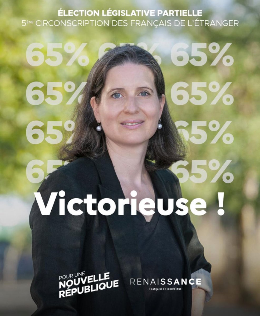 ➡️Bravo à la Queen <a href="/Nathcogg/">Nathalie Coggia</a> qui devient députée de la 5e circonscription des Français de l’Etranger ! Bravo à <a href="/StephaneVojetta/">Stéphane Vojetta</a> pour son aide sur cette campagne.❤️‍🔥

Elle bat largement la candidate de #Melenchon.🫡