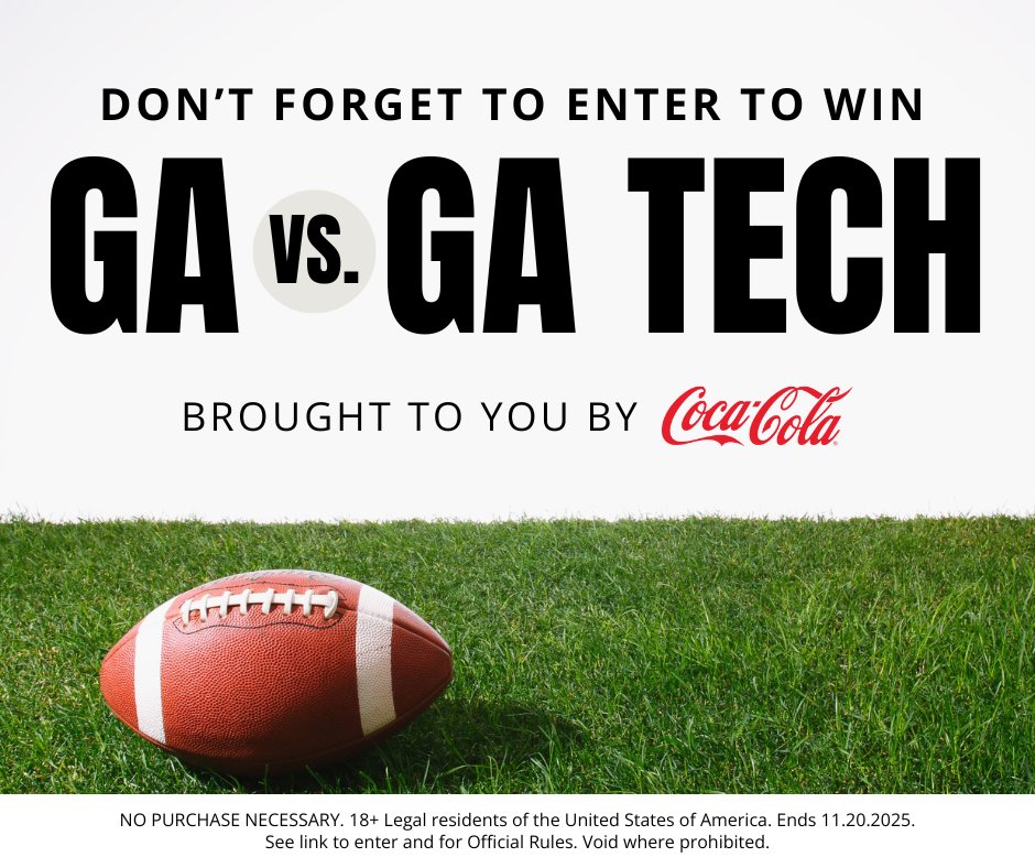 lanierislands's tweet photo. Win tickets to the Georgia vs. Georgia Tech game, sponsored by Coca-Cola! Enter now 👉 https://t.co/XzusuB0685

NO PURCHASE NECESSARY. 18+ US residents. Ends 11/20/25. See link for Official Rules. Void where prohibited. https://t.co/k80euvFpc6