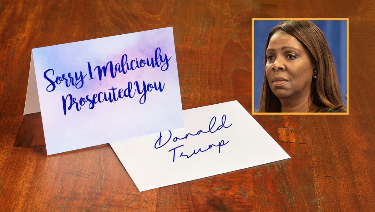 TheBabylonBee's tweet image. Letitia James Smooths Things Over By Sending Trump Heartfelt &apos;Sorry I Maliciously Prosecuted You&apos; Card buff.ly/8rVxCkq