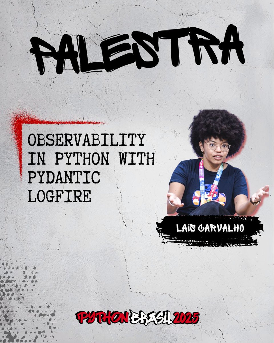 pythonbrasil's tweet image. Palestra
Observability in Python with Pydantic Logfire - Laís Carvalho
Join Laís to learn best practices on how to instrument observability on your Python application using Pydantic Logfire. Come watch my code fail on stage!
#python #bolhadev