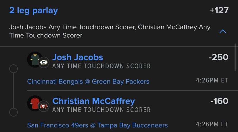 takethesebets's tweet photo. 1u Bengals +14.5 -118
0.1u Bengals ML +750
1u Jordan Love &amp; Jared Goff O1.5 Pass TDs each Parlayed for +179
0.4u Tee Higgins Anytime TD +350
0.5u on the TD Lay +127
0.5u on the SGP +381 https://t.co/x7QhvMbXa9