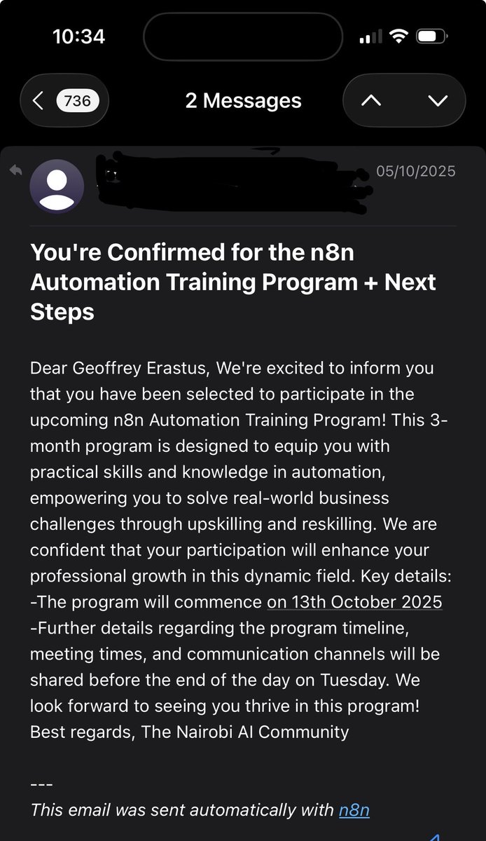 CodexKent's tweet photo. 🚀 Excited to share that I’ve been accepted into the @n8n_io Automation Training Program by the @nairobi_ai Community! Ready to explore AI-powered automation &amp; workflow orchestration. 💡 #N8NAndNairobiAiCommunity #NairobiAutomationChallange https://t.co/cbWdb48tlx