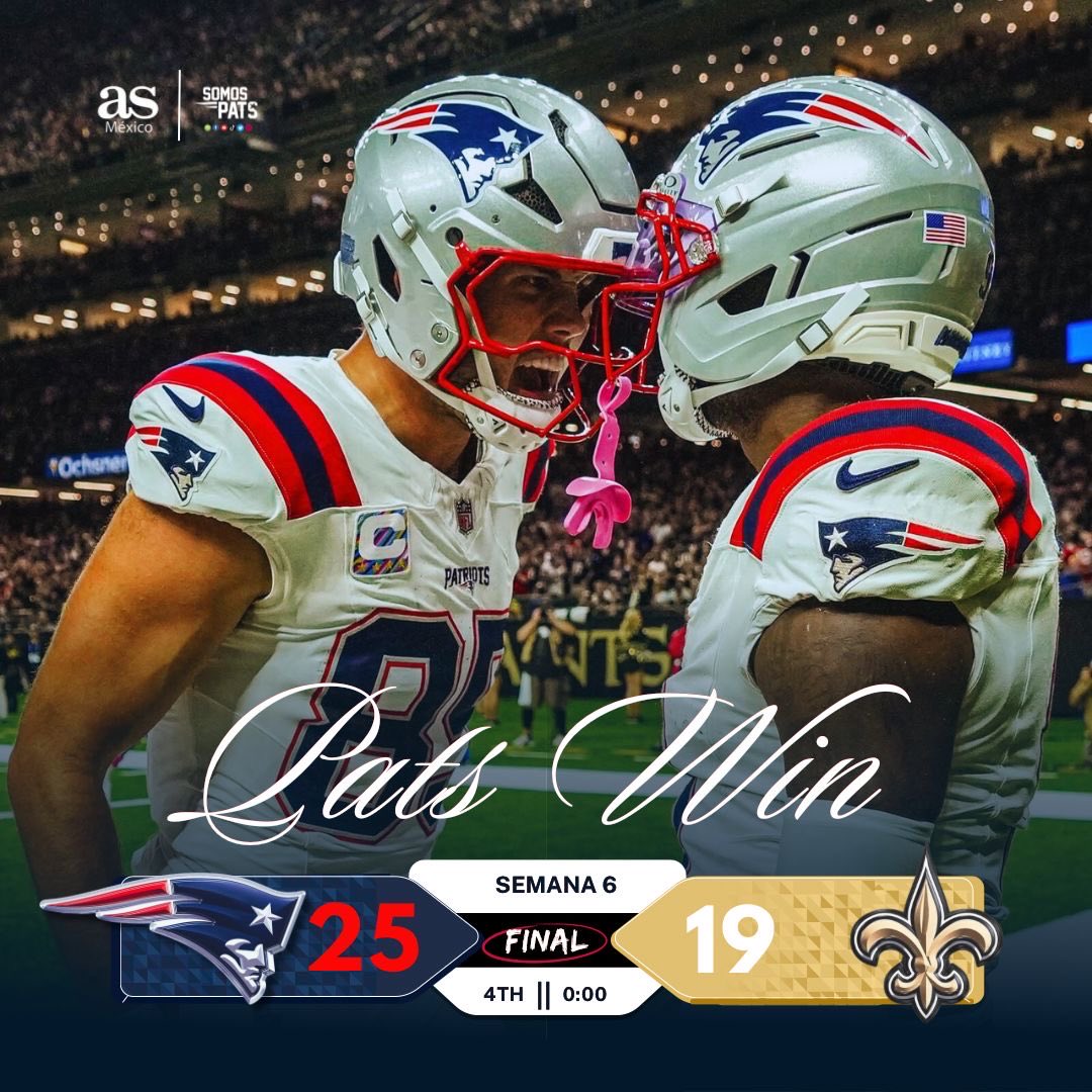 PatriotsMexico's tweet image. 🏈Final del Partido🏈
‼️THE PATS WIN‼️

Los Pats consiguen su 4ta victoria de la temporada, y 3ra de manera consecutiva algo que no se veía desde la temporada 2022, espectacular juego de Drake Maye, que poco a poco se consolida como líder, el futuro pinta bien para los pats.