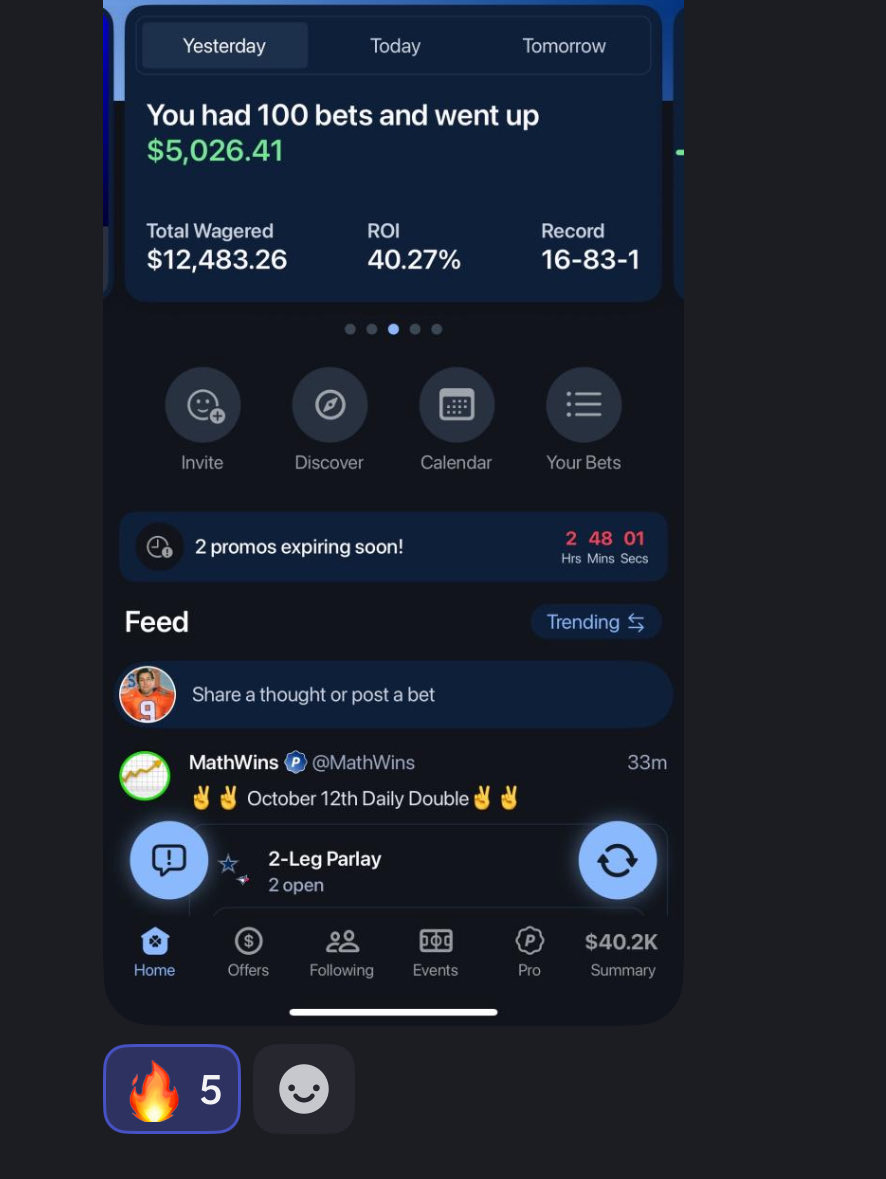 Users crushed it yesterday and are rolling again today.

Streaming NFL betting on at 4:30PM CT in the discord.