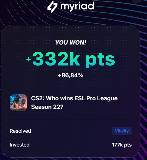 Road to 1 MILLION MYR points is currently on path...
668K left !!
Will look closely at the trending topics 👁️
<a href="/MyriadMarkets/">MYRIAD</a>