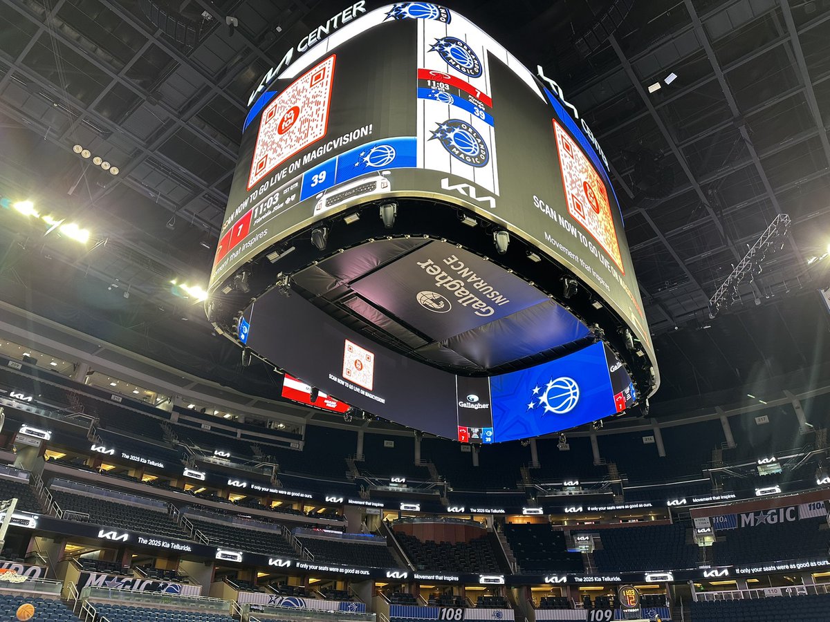 CodyTaylorNBA's tweet image. The Magic game tonight against the Heat will feature the new jumbotron and corner video boards at the Kia Center. The sound system has also been upgraded.