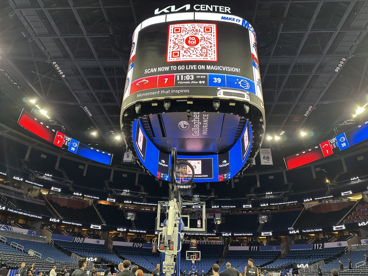 CodyTaylorNBA's tweet image. The Magic game tonight against the Heat will feature the new jumbotron and corner video boards at the Kia Center. The sound system has also been upgraded.
