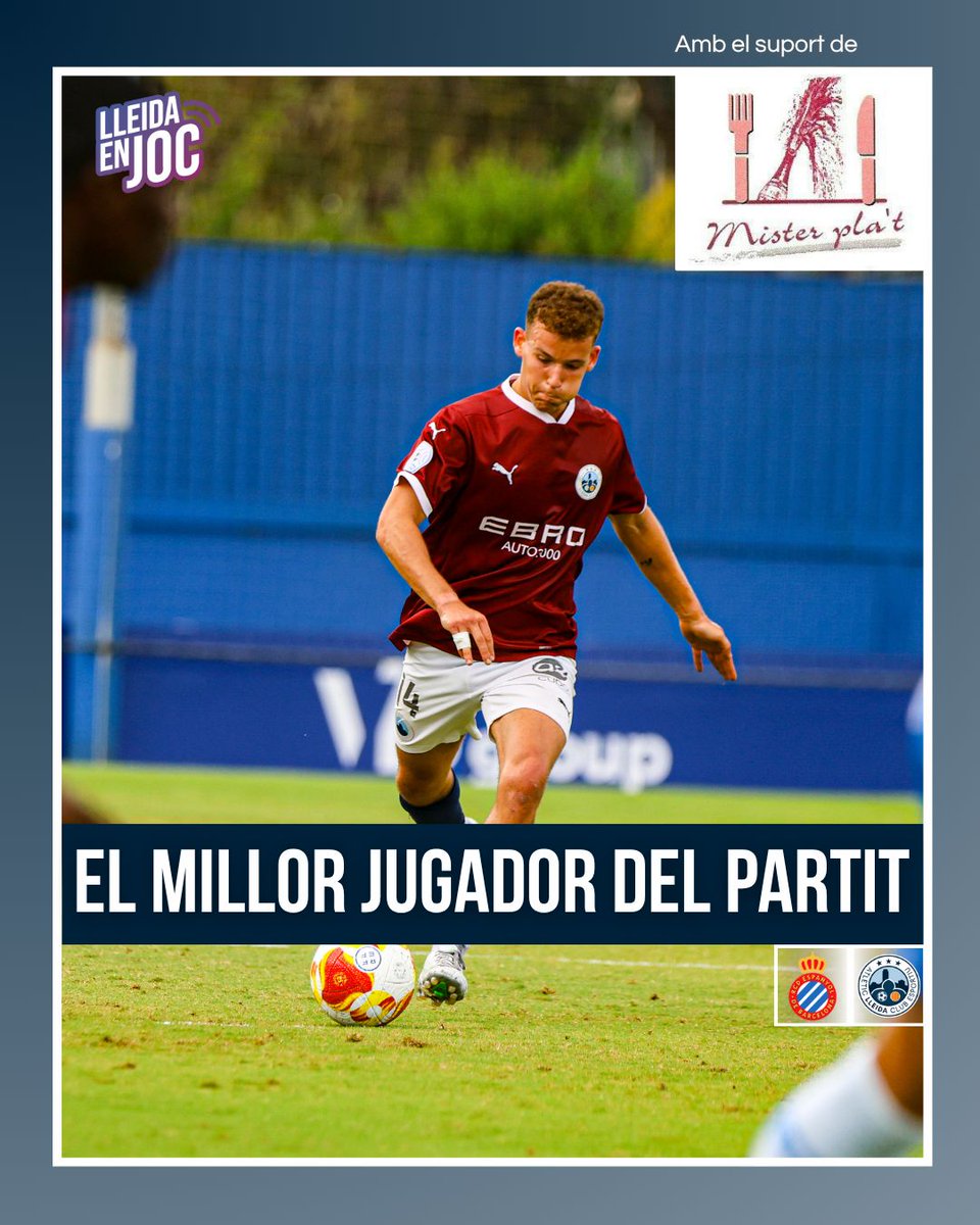 LleidaEnJoc's tweet photo. ⭐ @NilSauret, votat per #LleidaEnJoc com el millor jugador del partit!

⚽️ Ha creat jugades de perill per l'@atletic_lleida i ha tingut el gol en un bon xut a la primera part!⚔️

🤝 amb el suport de Mister Pla't Càtering!

📸 @Ingrids_photos

#EspanyolBAtlèticLleida #LleidaEnJoc https://t.co/YsgsUVWTcq