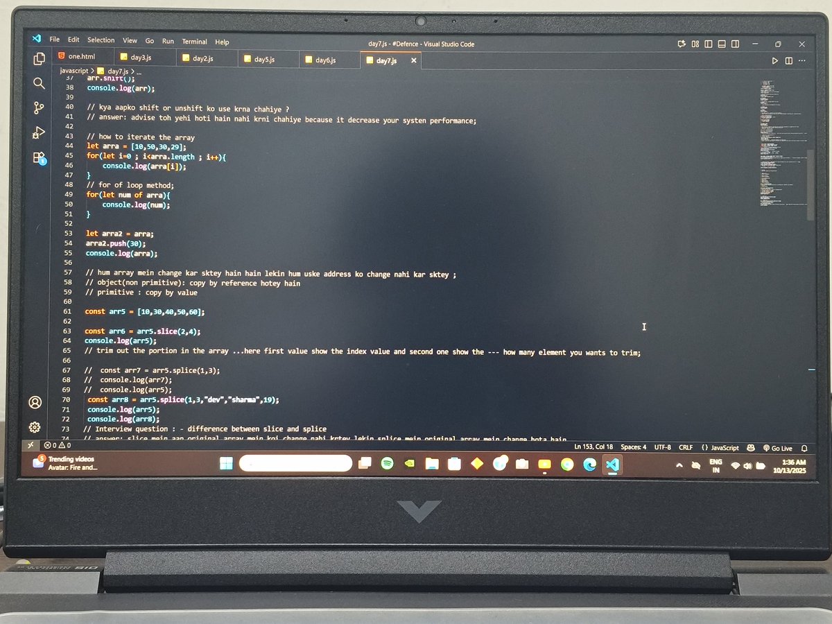 gigpulse72457's tweet image. ✅ Day 22 of my Web Development journey completed!

📖 Today’s learning in JavaScript ⚡:

Arrays — storing, accessing &amp;amp; managing multiple values efficiently 📦

Organizing data just got a lot easier 🚀💻✨

#WebDevelopment #CoderArmy