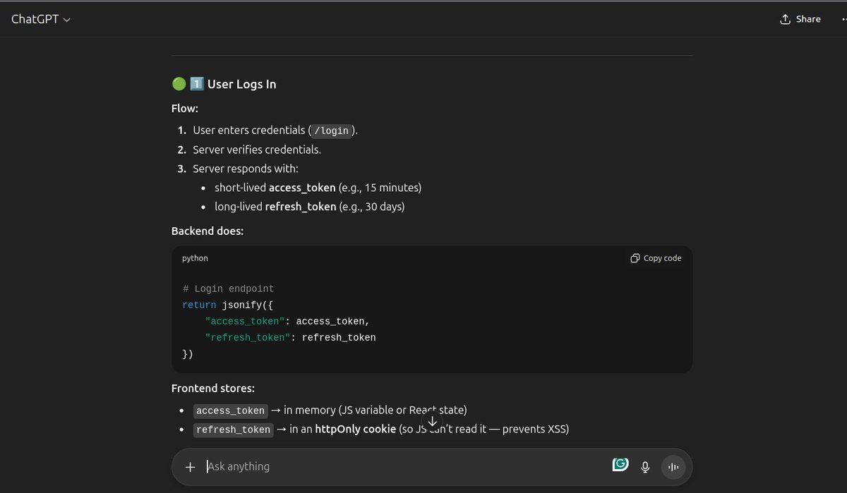 KalDTechTitan's tweet image. Day 78 of my #100DaysOfCode(4):
-Read a freeCodeCamp article on JWT.
-My understanding of JWT is so much clearer now.
-Especially the refresh token concept that usually baffled me.