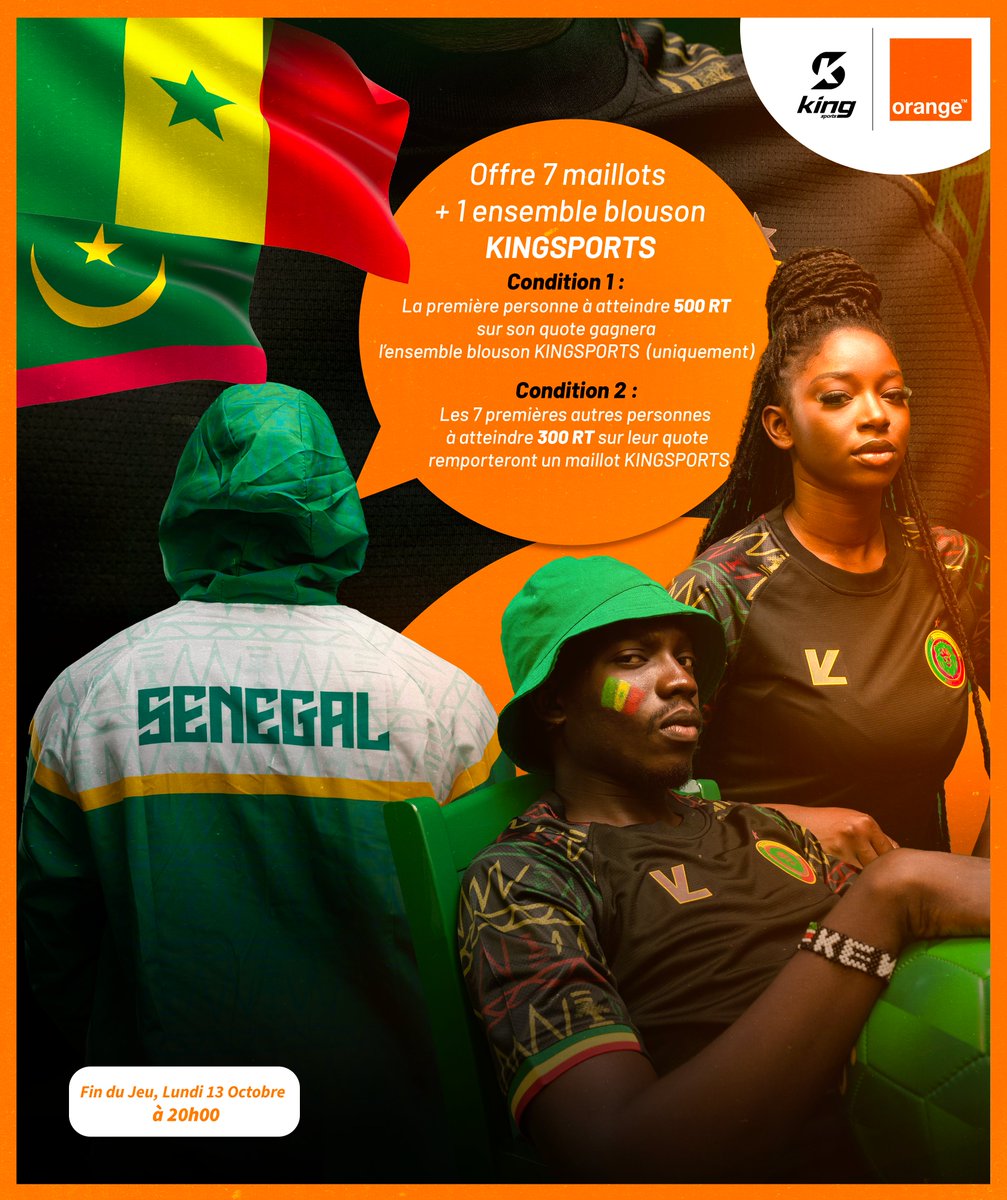 snkingsports's tweet image. 🚨 CHANGEMENT DE RÈGLES – JEU CONCOURS KINGSPORTS x @orange_sn

La participation des Twittos a dépassé nos attentes 😅🔥
Tout le monde est dedans, donc pour faire simple et transparent, voici les nouvelles conditions 👇

👕 Condition 1 : (  S&apos;abonner à @snkingsports  ) 

La…