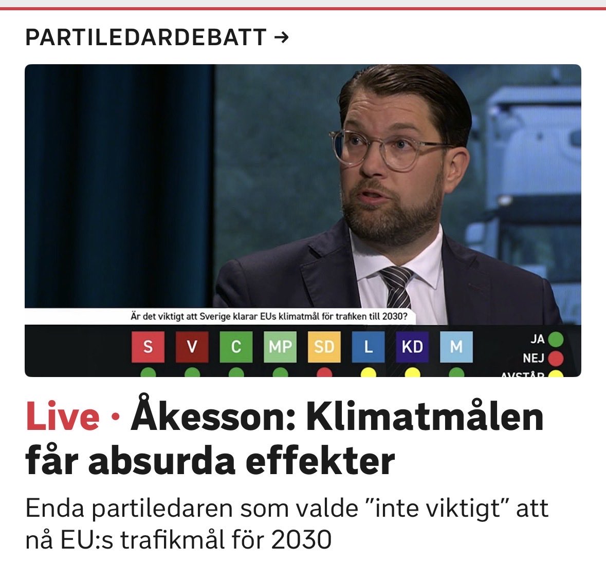 Här ger jag stor eloge till Jimmy Åkesson som vågar säga hela den jobbiga sanningen tydligt om klimatpolitiken. Faktum är att klimatpolitiken hotar samhället mer än klimatförändringarna.