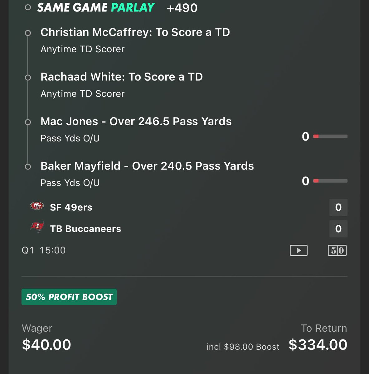BetLogicAI's tweet image. SGP 365 Boost 
Targeting SF vs Bucs game