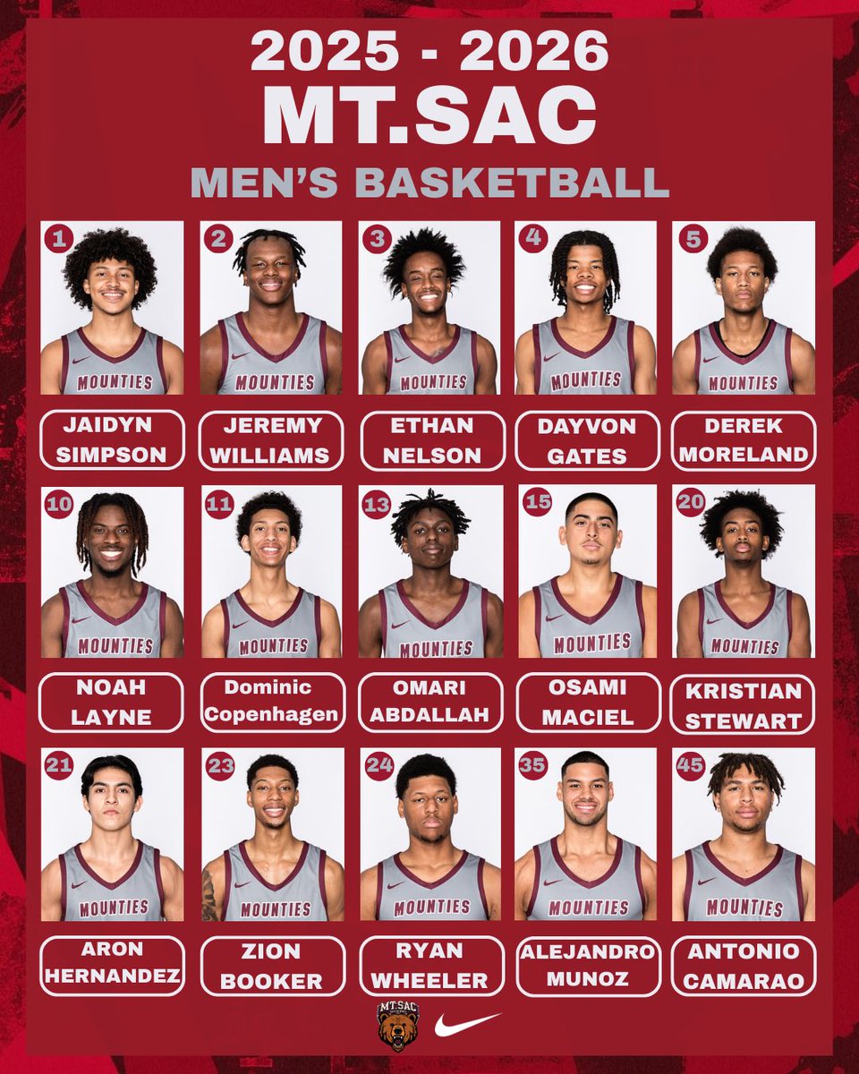 Introducing your 2025–26 Mt. SAC Men’s Basketball team 🏀

Check out our Instagram to meet each player individually 👇

instagram.com/mt.sacbasketba…

#MtSACBasketball #MountiePride #MeetTheTeam