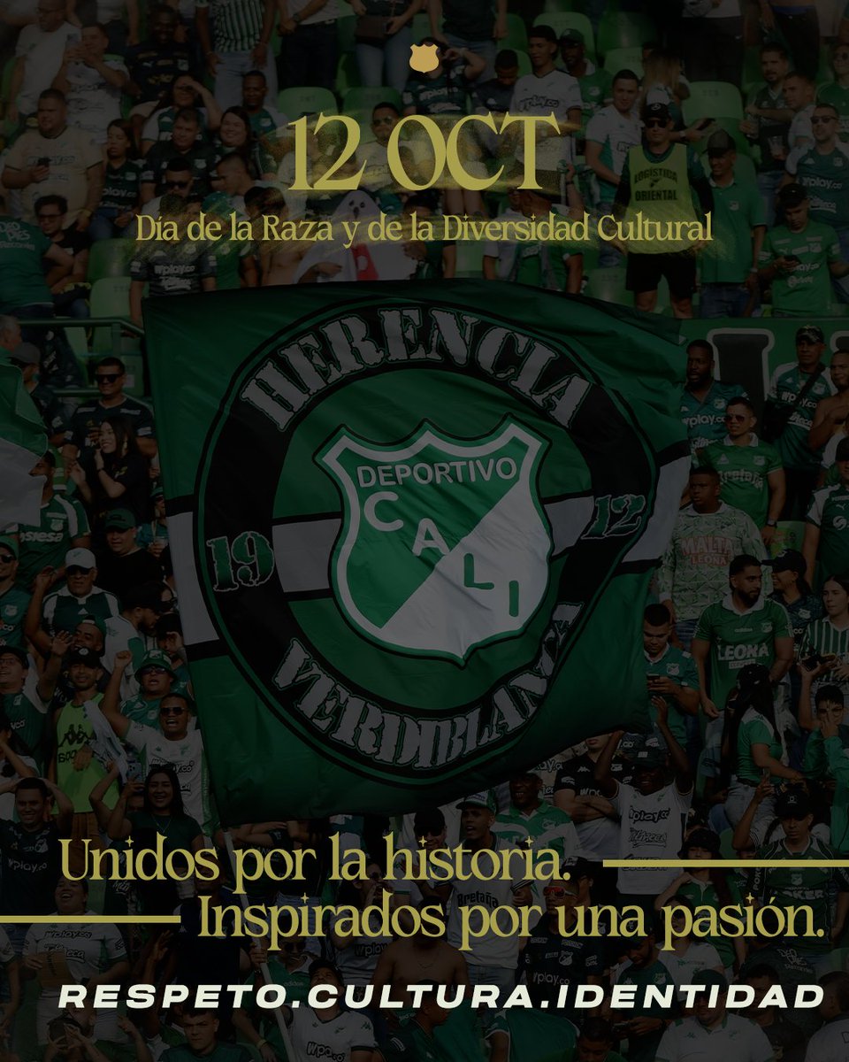 DeportivoCaliCP's tweet photo. Respetamos la historia, valoramos la cultura e inspiramos unión a través del fútbol.
Somos un solo sentimiento, una sola pasión Azucarera.
#DíaDeLaRaza
#OrgulloAzucarero
#VamosCali 💚 https://t.co/wKntWPpF9s