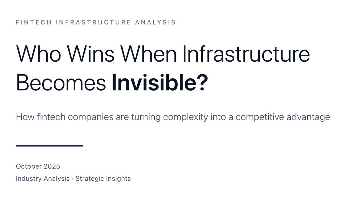 xgrantgamble's tweet photo. "The winner will be the platform that feels the least like crypto."

This quote captures where fintech is heading. The companies innovating aren't adding features, they're removing complexity.

After researching how $CRCL, $FIS, and $SHOP are operating, I found some interesting data.

Market Insights:
🔹$81B in daily stablecoin transactions
🔹$400B+ projected stablecoin market cap by year-end
🔹800M+ weekly ChatGPT users creating shopping moments
🔹60-80% cost reduction through abstraction platforms

As AI agents execute more transactions, they need unified APIs, not fragmented systems requiring human judgment. Platforms that remove complexity will capture AI-driven commerce.

The deeper insight? Transaction data is key. Payment processing is a loss leader, but it unlocks vertical integrations into higher-margin financial services.

Full report with data, strategic frameworks, and forward indicators in the comments 👇