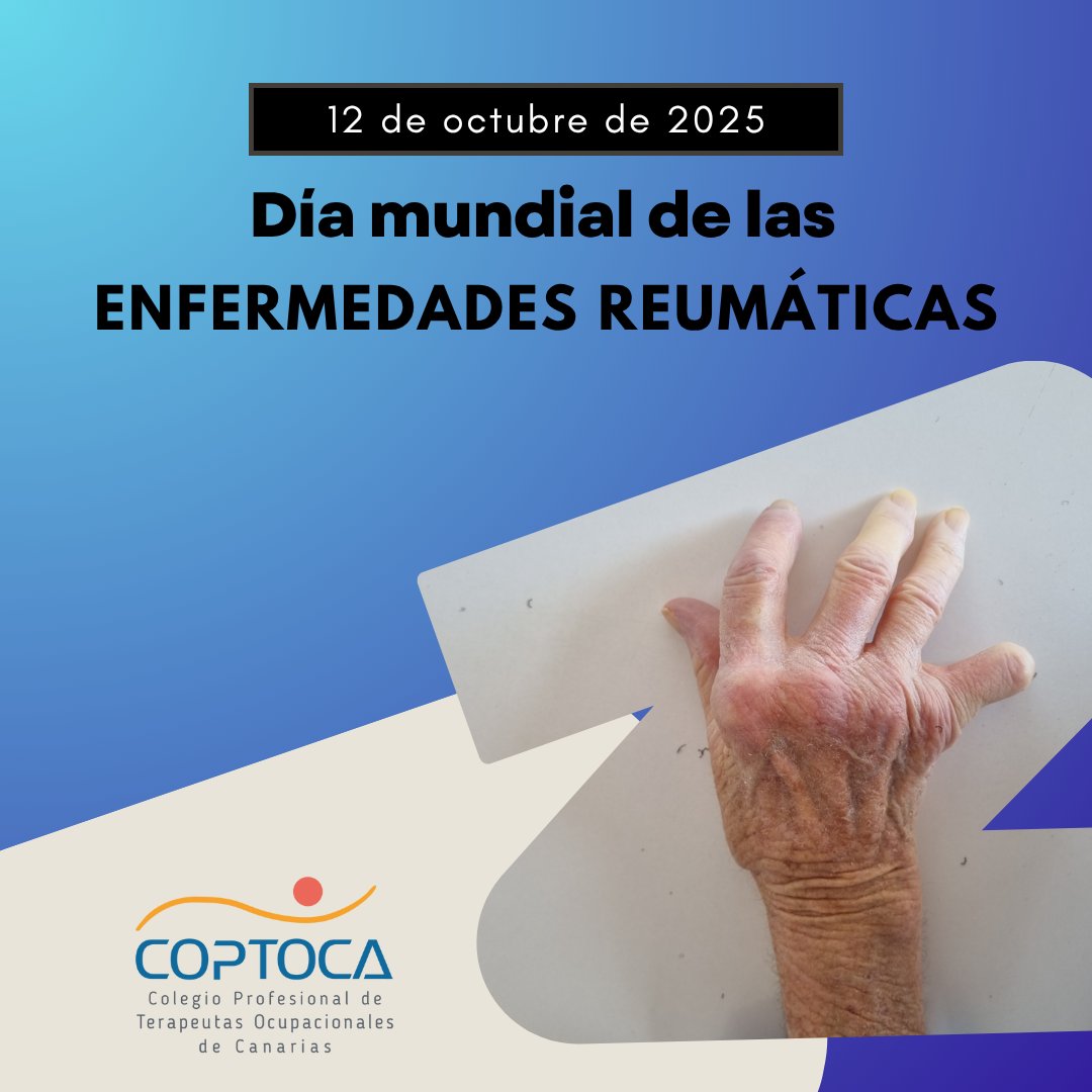 El día 12 de octubre se celebra el Día Mundial de las Enfermedades Reumáticas y, de manera específica, de la Artritis Reumatoide.

Cuidando tus manos, tus ocupaciones serán más significativas.
¡Consulta con tu terapeuta ocupacional!

#terapiaocupacional
