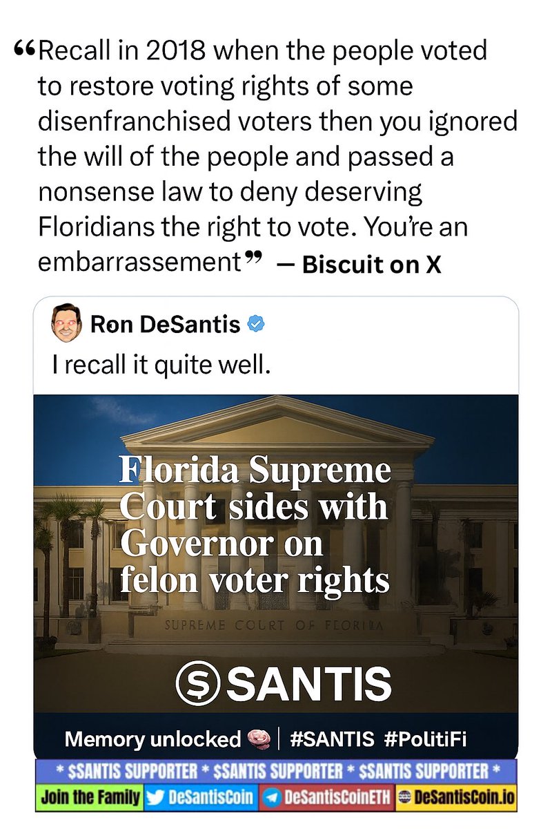 DesantisCoin's tweet photo. When critics talk feelings, $SANTIS talks facts. Some call it “attitude” — we call it governance on-chain. 

Memory unlocked 🧠 
#SANTIS #PolitiFi | 🌐 https://t.co/UNLAwO9Rq1 https://t.co/e4rYmpjpny