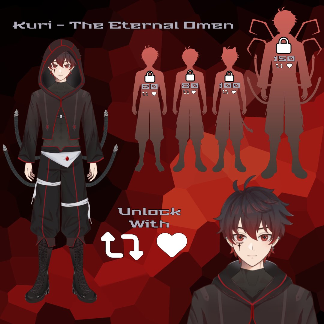 TheEternalOmen's tweet image. So we are at 53! I now reveal the close up of the Model without the hoodie! 

We still got more toggles to go so make sure to check the original post below to unlock more!!

#ModelReveal | #Vtuber | #ENVtubers