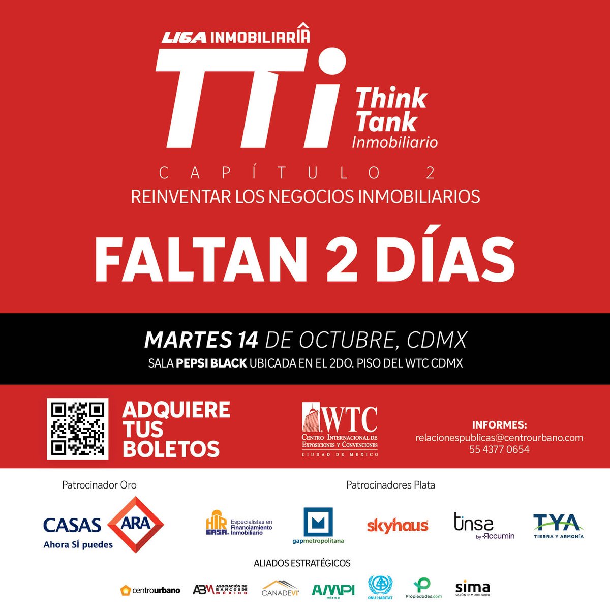 🚨 ¡Faltan 2 días! 🚨

Para el 2º capítulo del #ThinkTankInmobiliario #TTi #ThinkTank de #LigaInmobiliaria donde se reunirán los mejores jugadores del sector vivienda e inmobiliario. ⚽️👷‍♂️👨‍💻👨‍💼👨‍🔧🏙️🏡

📆 14 de octubre 2025
⏰ 10 a 12 horas
📍 <a href="/WTC_Mexico/">WTC México</a> 
Informes 📲 55 4377 0654