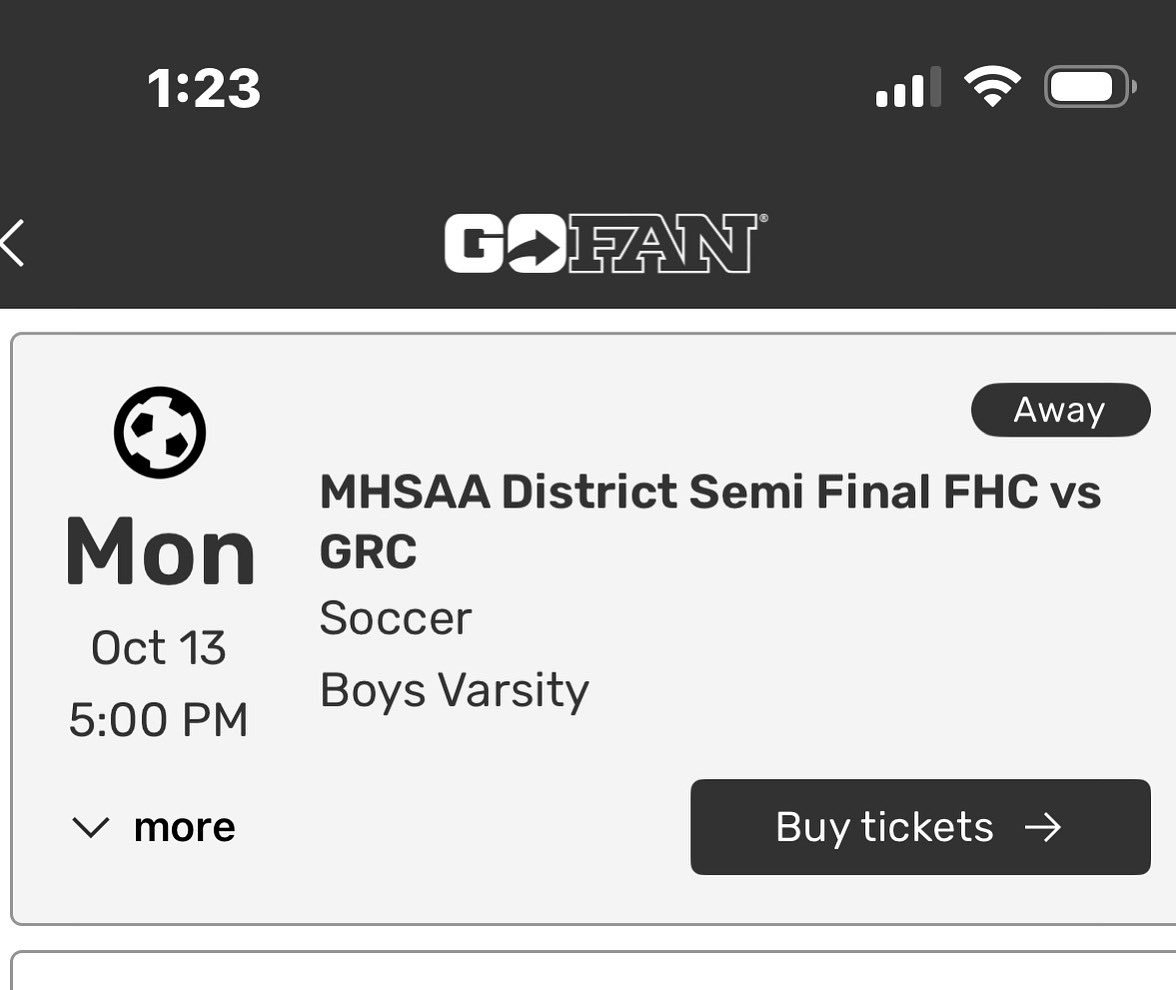 For the remaining games in the state tournament, all tickets will be purchased on the GoFan app and your phone will have the QR code “ticket” to get in once purchased. The link for Monday’s semifinal can be found here gofan.co/event/4971660. See you there!!! #RangerPride