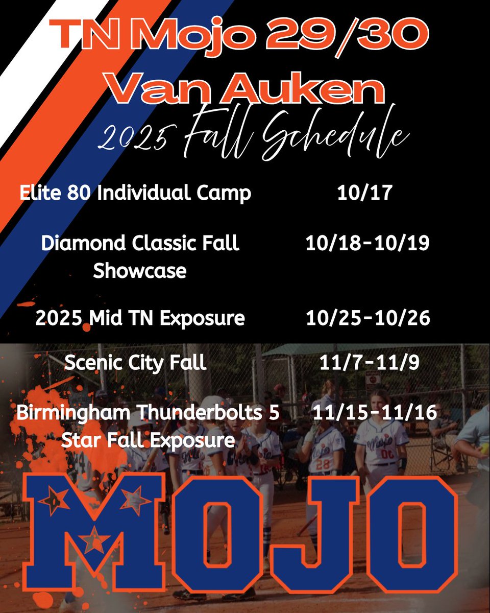 TNMojoVanAuken's tweet photo. Our 2025 Fall Schedule kicks off next weekend! We can’t wait to hit the field and get this season started. Check out our fall lineup below — mark your calendars and come out to support this awesome group of athletes! https://t.co/7Yf2tB7j9I