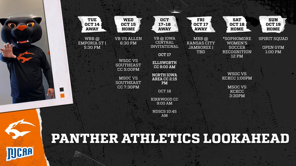 GoNeosho's tweet photo. Panther Nation, itβs another big week! β½ππ From volleyball and soccer at home to hoops on the road β your Panthers are putting in work! πΎ Come out and support! π€π§‘ #GoPanthers #NeoshoPride #PantherNation #PantherUp #NJCAA #NeoshoAthletics https://t.co/rp0Kz0IUJk