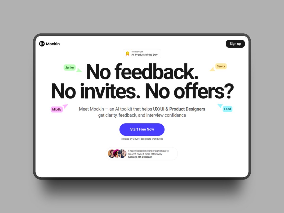 MicroLaunchHQ's tweet image. AI toolkit so designers nail interviews🔥

Simulate your next UX/UI job

(14th this month, won 1st on PH)👀