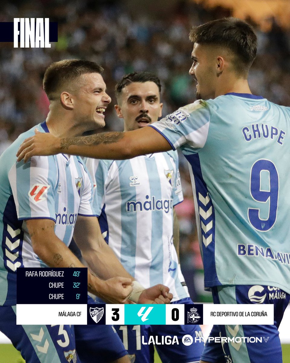 FINAL #MálagaDépor 3-0

🤍💙 El <a href="/MalagaCF/">Málaga CF</a> derrota al líder de #LALIGAHYPERMOTION en La Rosaleda y vuelve a la senda de la victoria.
