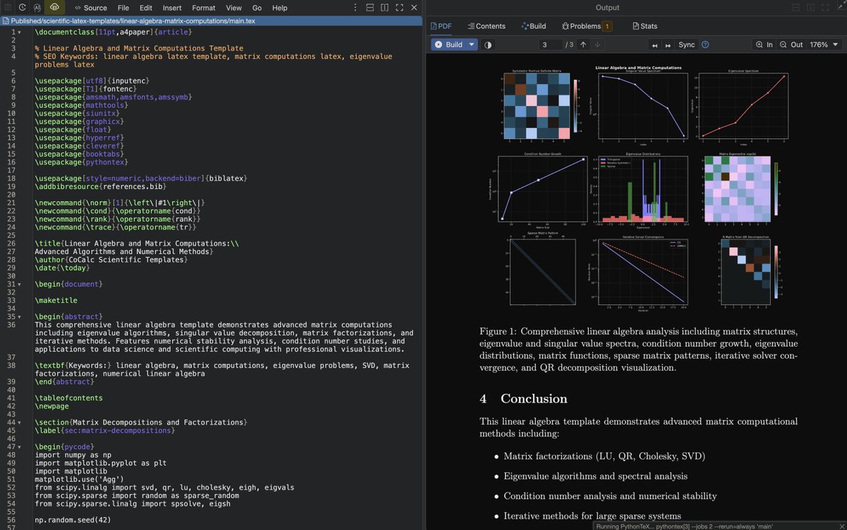 cocalc_com's tweet image. Our comprehensive LaTeX template covers eigenvalue algorithms, SVD, matrix factorizations, and numerical stability analysis.
Try it: cocalc.com/share/public_p…
#LinearAlgebra #MatrixComputations #LaTeX #AppliedMath #DataScience #CoCalc #NumericalAnalysis
