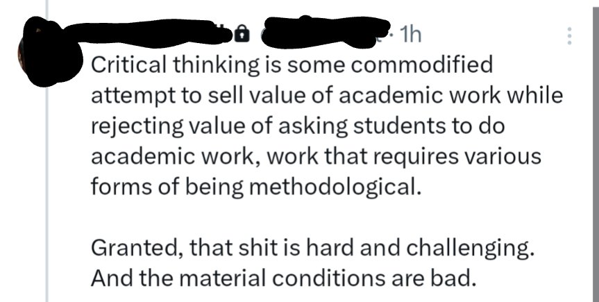 NonwayneWayne's tweet image. Could not possibly agree more. These days I actually consider "critical thinking" to be a dog whistle for anti-intellectualism. "We don't just teach literature, we teach critical thinking," translates to "We don't teach literature at all, because literature isn't practical"