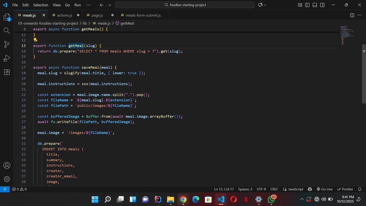 seye_victor4's tweet image. Just worked on a clean MealSave flow in Next.js that handles:
✅ Image uploads(saved to public/images)
✅ Secure HTML sanitization with xss
✅ SEO-friendly slugs via slugify
✅ Instant database writes using Better SQLite3 
#Nextjs #WebDev #JavaScript #SQL #FullStack #DevCommunity
