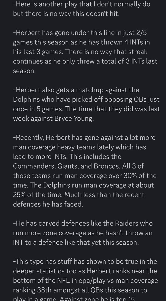 BangerProps's tweet image. HERBOOOOO‼️

Justin Herbert UNDER 0.5 Interceptions✅ (-120)

Great game by Herbert overall. Easy cash.