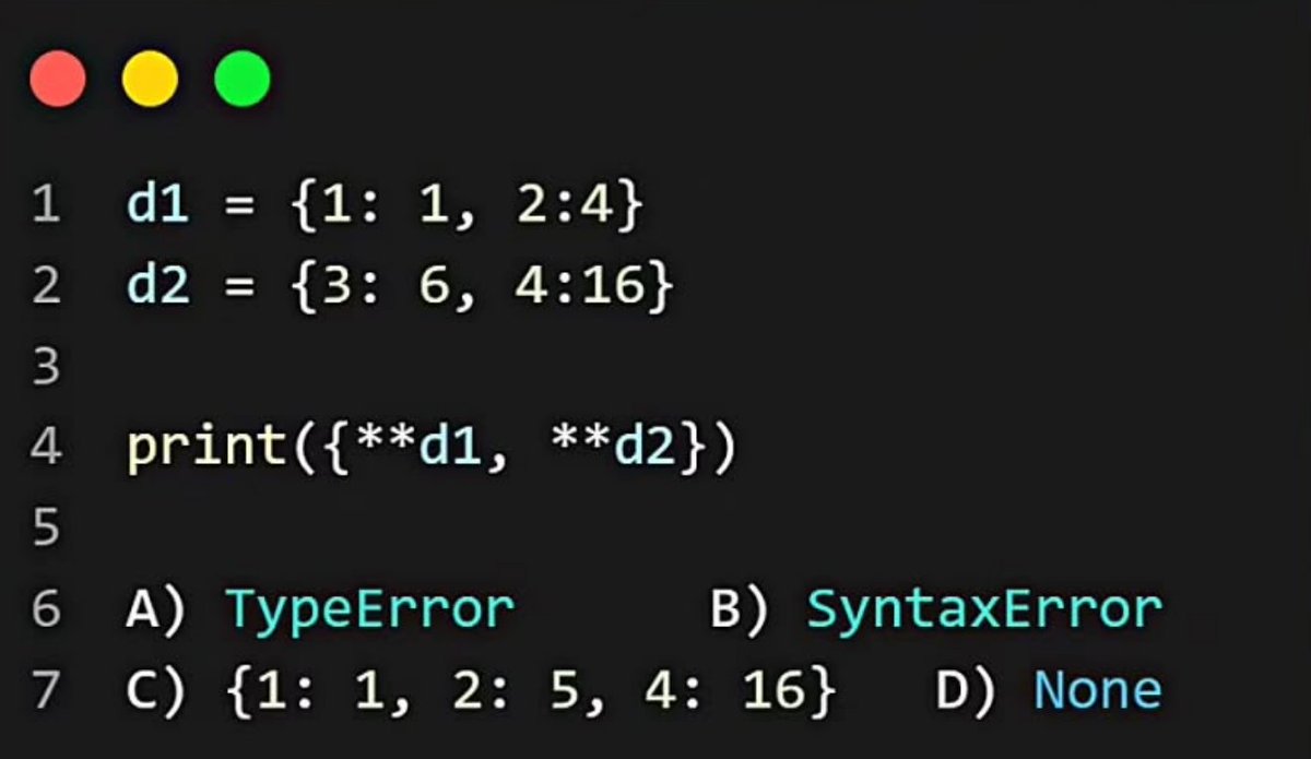 WebDevelop43993's tweet image. Python Question / Quiz;

What is the output of the following Python code, and why? 🤔🚀 Comment your answers below! 👇

#python #programming #developer #programmer #coding #coder #softwaredeveloper #computerscience #webdev #webdeveloper #webdevelopment #pythonprogramming #pythonq