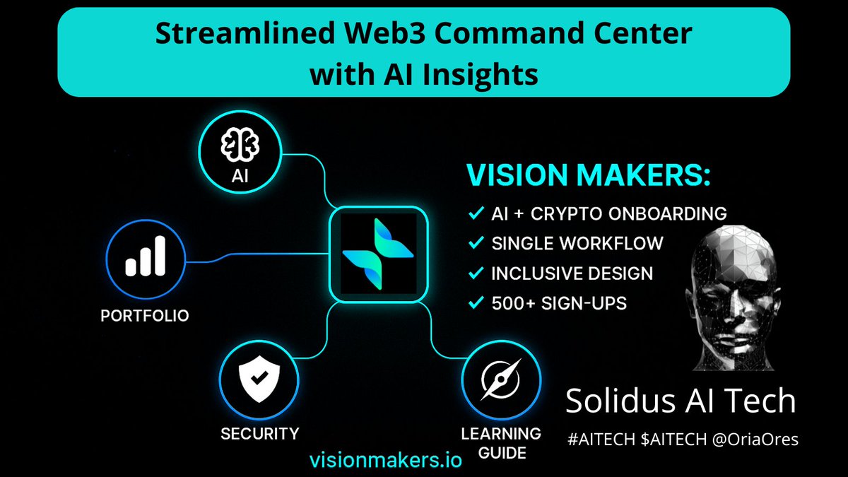 OriaOres's tweet image. Imagine a Web3 command center where AI guides, simplifies, and enhances your experience.  
That’s Vision Makers:  
✅ AI + crypto onboarding  
✅ Unified flow  
✅ Inclusive design  
Over 500 have already signed up. What about you?  
📌 x.com/VisionMakersio…
  
#AITECH $AITECH