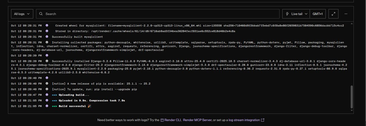 Patoasim's tweet image. Day 33 of {#100DaysOfCode}
Spent days trying to debug my deployment issue on Render. The struggle was worth it, finally happy that it is live now!
Next up: Building the frontend with React + Tailwind CSS
Small wins = big progress
#Django #DRF #BackendDev #GodIsWithMe