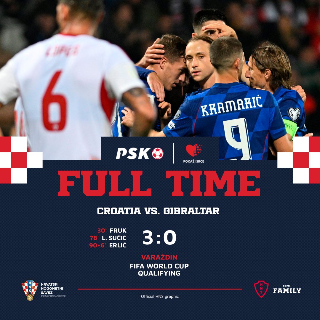 Congratulations! With a 3:0 home victory over Gibraltar, #Croatia is just a small step away from <a href="/FIFAWorldCup/">FIFA World Cup</a> berth! 🇭🇷🎉🙌 #CROGIB

#WCQ | #PokažiSrce | #Family | #Vatreni❤️‍🔥