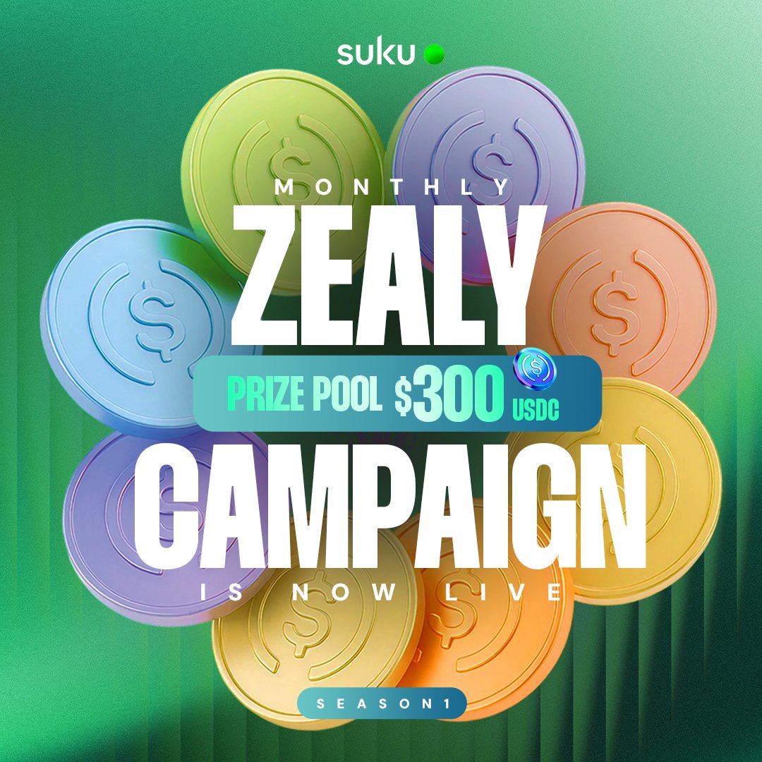We're excited to announce that monthly Suku <a href="/zealy_io/">Zealy</a> campaigns are here! 🥳

Complete tasks, earn XP, and win rewards as you grow with the Sukummunity!

💰 $300 USDC
🎁 23 winners

Head to our Telegram for the full prize breakdown.

⏰ Oct 12 ➜ Nov 02
📍 zealy.io/cw/sukuworld/q…