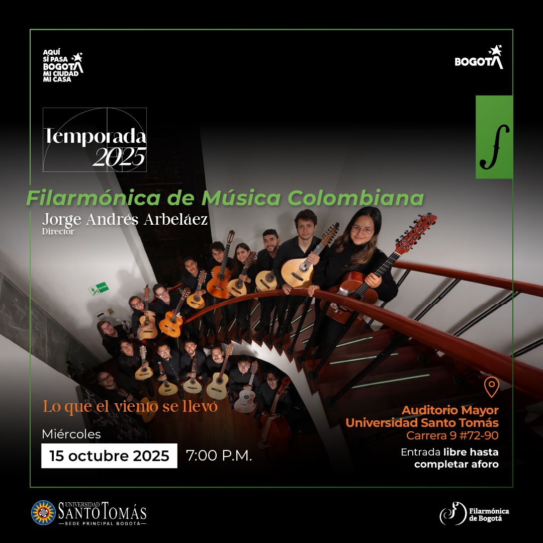 Lo que el viento se llevó". De no perderse este concierto de la #FilarmónicaDeMúsicaColombiana de la <a href="/filarmonibogota/">Orquesta Filarmónica de Bogotá</a> en la <a href="/santotobogota/">Universidad Santo Tomás - Sede Principal Bogotá</a> #MúsicaYMúsicosDelPaís <a href="/davidgarciarod/">David García</a> <a href="/josearry/">José A. Arroyo</a> <a href="/LauraPradaLBass/">Laura Prada Lara</a> <a href="/CCarminaGallo/">CorpCarminaGallo</a> <a href="/Jamon_Salve/">Jaime Monsalve</a>